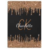 ブラック金ゴールドグリッタードリップモノグラムエレガントスクリプト クリップボード (裏面)