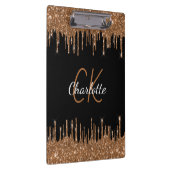 ブラック金ゴールドグリッタードリップモノグラムエレガントスクリプト クリップボード (右)