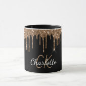 ブラック金ゴールドグリッタードリップモノグラムエレガントスクリプト マグカップ (中央)