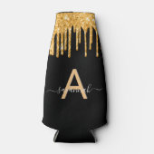 ブラック金ゴールドグリッタードリップモノグラム名glam ボトルクーラー (正面)