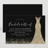 ブラック金ゴールドグリッタードレスバチェロレッテ 招待状 (正面/裏面)