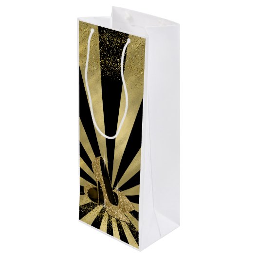 ブラック金ゴールドグリッターハイヒールシューズ ワインギフトバッグ (裏面アングル)