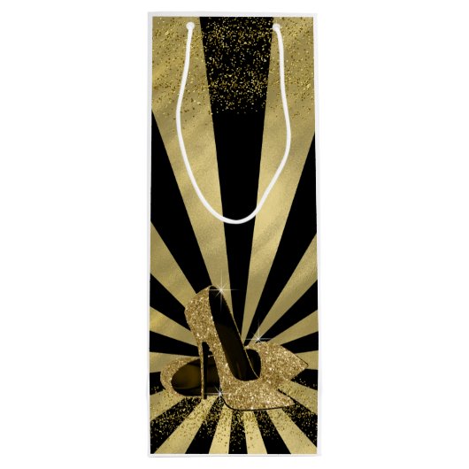 ブラック金ゴールドグリッターハイヒールシューズ ワインギフトバッグ (裏面)