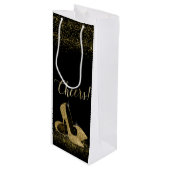 ブラック金ゴールドグリッターハイヒールシューズ ワインギフトバッグ (正面アングル)