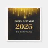 ブラック金ゴールドグリッターハッピーニューイヤー2025ナプキンス スタンダードカクテルナプキン (正面)