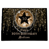 ブラック金ゴールドグリッターハッピー30th誕生日 ラージペーパーバッグ (正面)