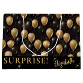 ブラック金ゴールドグリッターバルーン誕生日サプライズ ラージペーパーバッグ (正面)