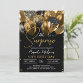 ブラック金ゴールドグリッターバルーン50thサプライズ誕生日 招待状 (スタンド正面)