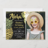 ブラック金ゴールドグリッターパイナップルフローラ誕生日写真 招待状 (正面)