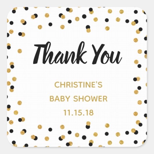 ブラック金ゴールドグリッターパーソナライズされたメッセージカード スクエアシール (正面)