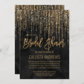 ブラック金ゴールドグリッターパールマーブルブライダルシャワーメール 招待状 (正面/裏面)