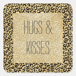 ブラック金ゴールドグリッターヒョウ印刷 スクエアシール