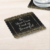 ブラック金ゴールドグリッタービューティフル引用文 ペーパーコースター (アングル)