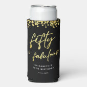 ブラック金ゴールドグリッターフィフティアンドファブラス誕生日セル スリム缶クーラー (Seltzer正面)