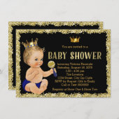 ブラック金ゴールドグリッタープリンスボーイベビーシャワー 招待状 (正面/裏面)