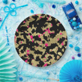 ブラック金ゴールドグリッターホットピンク抽象芸術剥離ガラス ペーパープレート (パーティー)