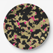 ブラック金ゴールドグリッターホットピンク抽象芸術剥離ガラス ペーパープレート (正面)
