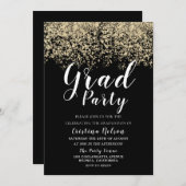 ブラック金ゴールドグリッターボーイガール卒業グラードパーティー 招待状 (正面/裏面)