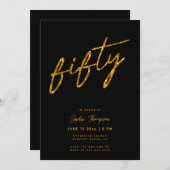 ブラック金ゴールドグリッターミニマエレガントリスト50誕生日 招待状 (正面/裏面)