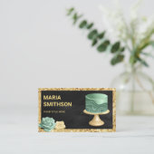 ブラック金ゴールドグリッターミントグリーンマーブルケーキベーカリー 名刺 (スタンド正面)