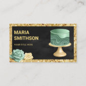 ブラック金ゴールドグリッターミントグリーンマーブルケーキベーカリー 名刺 (正面)