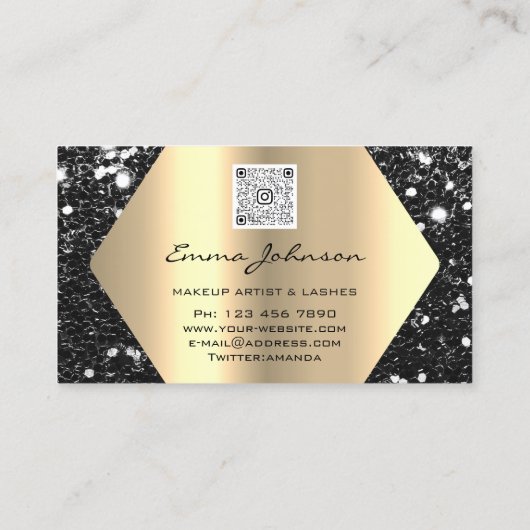 ブラック金ゴールドグリッターメイクアップアーティストまぶしQRコード 名刺 (裏面)