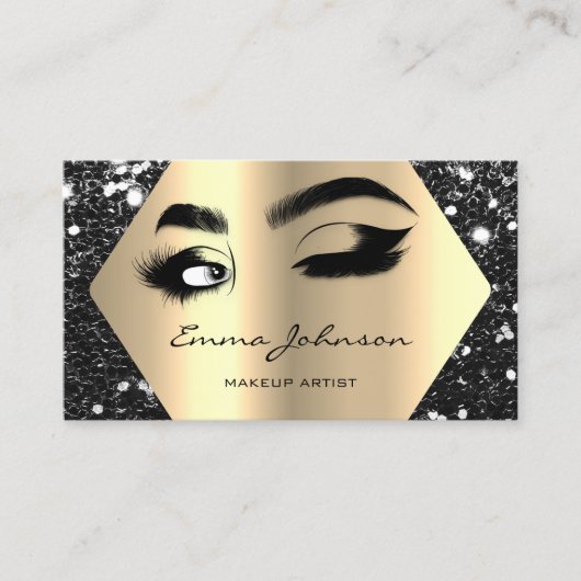 ブラック金ゴールドグリッターメイクアップアーティストまぶしQRコード 名刺 (正面)