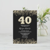 ブラック金ゴールドグリッターメンズ女性40th誕生日パーティー 招待状 (スタンド正面)