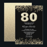 ブラック金ゴールドグリッターメンズ女性80thバースデーパーティー 招待状<br><div class="desc">ブラック金ゴールドグリッターメンズ女性80thバースデーパーティー招待美しいフェイク金ゴールドグリッター紙吹雪招待状。ニッチとネストストアでコレクションをマッチング。デザイン提供：スタジオデンマーク</div>