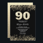 ブラック金ゴールドグリッターメンズ女性90thバースデーパーティー 招待状<br><div class="desc">ブラック金ゴールドグリッターメンズ女性90thバースデーパーティー招待美しいフェイク金ゴールドグリッター紙吹雪招待状。ニッチとネストストアでコレクションをマッチング。デザイン提供：スタジオデンマーク</div>
