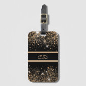 ブラック金ゴールドグリッターモノグラムイニシャル ラゲッジタグ (正面縦)