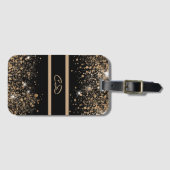 ブラック金ゴールドグリッターモノグラムイニシャル ラゲッジタグ (正面横)