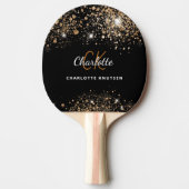 ブラック金ゴールドグリッターモノグラム名グリッター 卓球ラケット (正面)