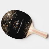 ブラック金ゴールドグリッターモノグラム名グリッター 卓球ラケット (横)