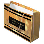 ブラック金ゴールドグリッターモノグラム名前をカスタムすると日付 ラージペーパーバッグ (正面アングル)