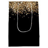 ブラック金ゴールドグリッターモノグラム名前をカスタムする ミディアムペーパーバッグ (裏面)