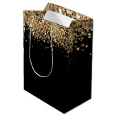 ブラック金ゴールドグリッターモノグラム名前をカスタムする ミディアムペーパーバッグ (裏面アングル)