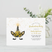 ブラック金ゴールドグリッターユニコーン卒業ガールパーティー 招待状 (スタンド正面)