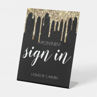 ブラック金ゴールドグリッターラッシュアポイントメント標識 台座サイン