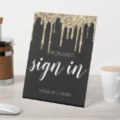 ブラック金ゴールドグリッターラッシュアポイントメント標識 台座サイン (インサイチュ)