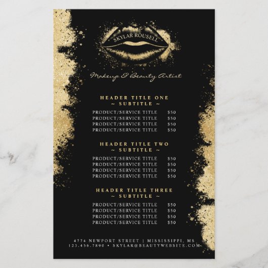 ブラック金ゴールドグリッターリップメイクアップアーティスト価格表 (正面)