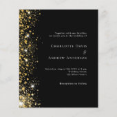 ブラック金ゴールドグリッター予算結婚式招待状 (正面)