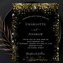 ブラック金ゴールドグリッター予算結婚式招待状