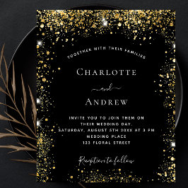 ブラック金ゴールドグリッター予算結婚式招待状