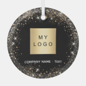 ブラック金ゴールドグリッター会社のロゴ ガラスオーナメント (正面)