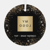 ブラック金ゴールドグリッター会社のロゴ ガラスオーナメント (裏面)