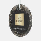 ブラック金ゴールドグリッター会社のロゴ ガラスオーナメント (正面左)