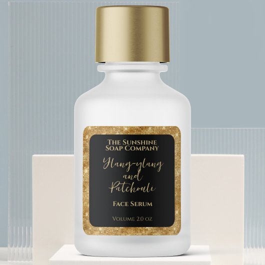 ブラック金ゴールドグリッター化粧品落としボトルラベル スクエアシール