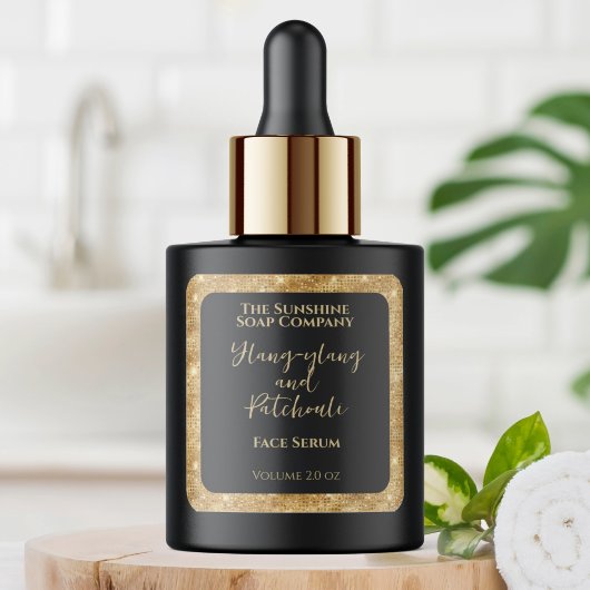 ブラック金ゴールドグリッター化粧品落としボトルラベル スクエアシール