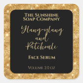 ブラック金ゴールドグリッター化粧品落としボトルラベル スクエアシール (正面)